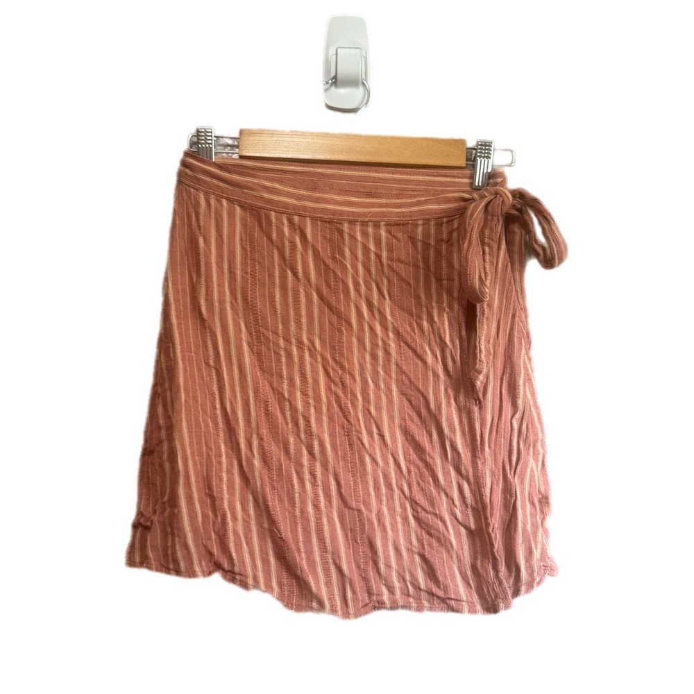 American Eagle Wrap Mini Skirt Womens XS Orange Striped Excellent Boho Tie Side